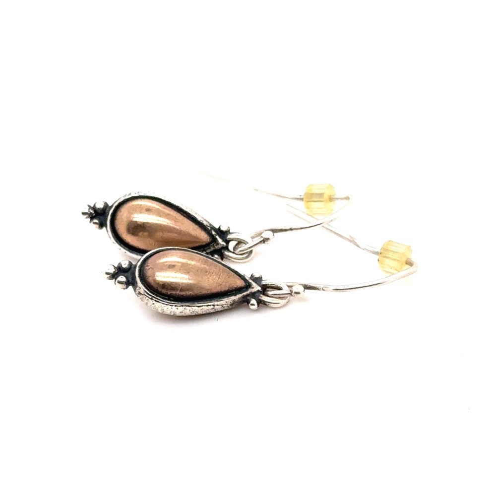 James Avery Sterling Silver and Bronze Teardrop Dangle Earrings Mixed Metal